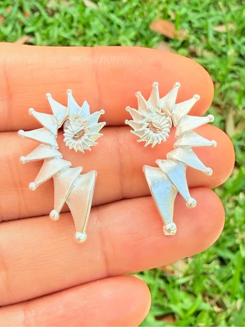 Silver Spiral Spike Stud Earrings - Jewelry